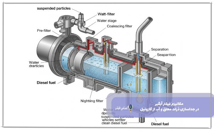 مکانیزم فیلتر آبگیر در جداسازی ذرات معلق و آب از گازوئیل